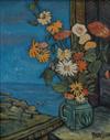 DAVID BURLIUK Still Life, Flowers by the Sea.